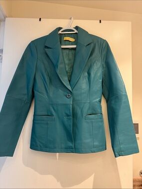 Women's Teal Leather Blazer - Tailored Jacket
